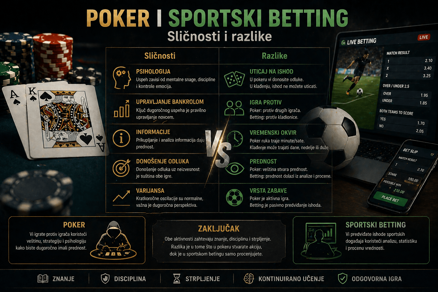 Poker i sportski betting: Sličnosti i razlike koje svaki igrač treba da zna